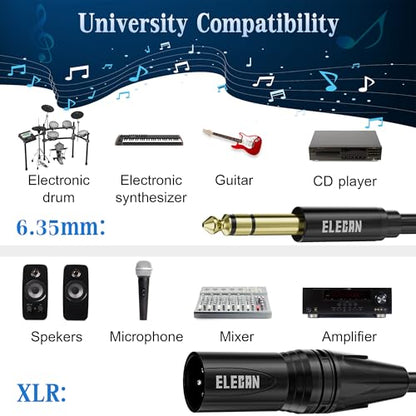 6.35mm (1/4 Inch) TRS Male to XLR Male Cable 8 Ft, Balanced Professional Shielded Stereo Microphone Cable Cord, Gold Plated for Mixer AMP Speaker Amplifier with 6.35 to 3.5mm Adapter+Ties - size: 8FT, style: 6.35mm to XLR Male