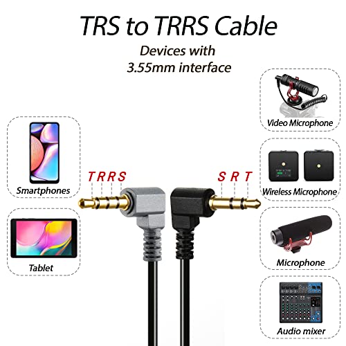 TRS to TRRS Cable 3.5mm Microphone Cable, 1/8 Male to Male(Black) | Coiled Right Angle Mic Cord Compatible iPhone, Smartphone with Tablets - color: Black