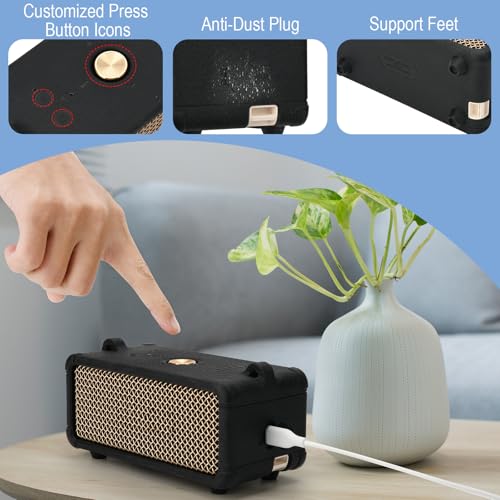 Silicone Cover for Marshall Emberton III Speaker, Soft Silicone Case Replacement Protective Skin Cover Portable Travel Sleeve with Shoulder Strap (Case Only) (Black) - color: Black