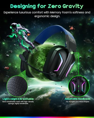 WESEARY Wireless Gaming Headset for PS5, PC, Switch & Mac| 2.4GHz -1200mAH | Bluetooth 5.4 Gaming Headphones with Mic, 20ms Ultra-Low Latency, 50H Battery Life, 3D Spatial Audio, Dynamic Lighting - color: Aurora Blue