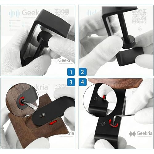GEEKRIA Walnut Headphone Holder with Metal Desk Clamp, Walnut Headband Rest Headset Hanger, Space-Saving Under Desk Mount for AirPods Max, Sony WH-1000XM Series and Other Over-Ear Headphones
