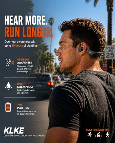 Bone Conduction Headphones for Running with mic and Rear Safety Light | Dual Sound Modes, Adjustable Fit, 10H Playtime, USB-C Charging, Clear Calls, Lightweight Comfort for Gym, Cycling and Hiking. - color: KLKE-Gray