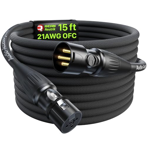 XLR Cables 15 Feet, Professional Gold-Plated Rean Connectors from Neutrik, Kevlar-Reinforced Nylon Braided Microphone Cable, Mic Cable, Durable Shielded and Balanced XLR Male to Female Cord | Neutrik REAN Gold-Pin Connector, Kevlar-Reinforced Heavy Duty N