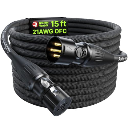 XLR Cables 15 Feet, Professional Gold-Plated Rean Connectors from Neutrik, Kevlar-Reinforced Nylon Braided Microphone Cable, Mic Cable, Durable Shielded and Balanced XLR Male to Female Cord | Neutrik REAN Gold-Pin Connector, Kevlar-Reinforced Heavy Duty N