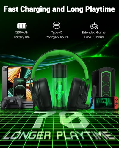 Krysenix Wireless Gaming Headset with Mic for PC, PS5, PS4, Switch, Mac | 2.4 GHz+BT 5.4 Gaming Headphones,Noise-Cancelling Mic，Cool RGB Lighting,1200 mAh Battery,Foldable,50mm Drivers-Deep Green - color: Deep Green