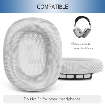 GEVO Upgraded Ear Cushions Replacement Earpads for Apple AirPods Max Headphones, Mesh Fabric Ear Pads Cover with Memory Foam and Magnet for AirPods Max (Silver) - color: Silver