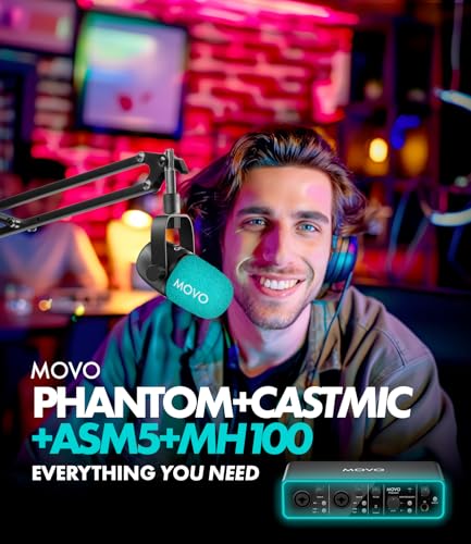 Movo Podcast Equipment Bundle for 2 with USB Audio Interface and 2 CastMic Dynamic Podcast Microphone Bundle with Mic Boom Arms and Headphones for Podcasting, Streaming, and Musicians - Podcast Kit - style: with Boom Arms and Headphones