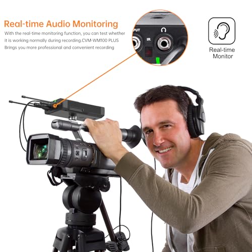 COMICA CVM-WM100PLUS UHF Wireless Lavalier Microphone for Camera Smartphone | 48 UHF Selectable Channel, Noise Cancellation, 160ft Stable Range, Dual Lapel Mic for YouTube TikTok Vlog Interview Stream