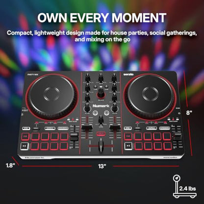 Numark Party Mix III Bluetooth DJ Controller with Built-in Lights | Beat Assist, Smart Fader, 16 Pads, 2 Deck DJ Mixer, Stems Control, USB-C, Serato DJ Lite and Algoriddim djay Included - style: PARTYMIX III