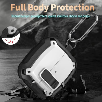 Galaxy Buds 3 Pro/3/3 FE Case Cover with Secure Lock Clip, Shockproof Samsung Galaxy Buds3/3 Pro 2024/3 FE 2025 Protective Hard Cover Shell with Carabiner&Cleaner kit for Men Women, Black/White - color: Black/White
