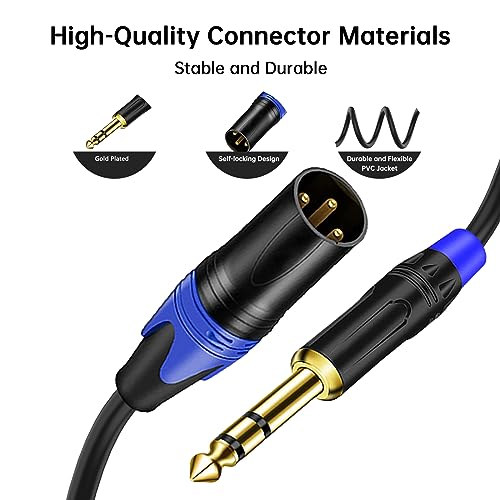 1/4 TRS to DualXLR Cable, 1/4 Inch (6.35mm) TRS to XLR Dual Y-Splitter Breakout Lead Microphone Cord (6.35 mm to Dual Male-5FT-1PACK) - size: 1/4 Inch TRS to Dual XLR Male - 5 FT - 1 PACK