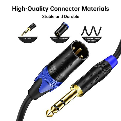 1/4 TRS to DualXLR Cable, 1/4 Inch (6.35mm) TRS to XLR Dual Y-Splitter Breakout Lead Microphone Cord (6.35 mm to Dual Male-5FT-1PACK) - size: 1/4 Inch TRS to Dual XLR Male - 5 FT - 1 PACK