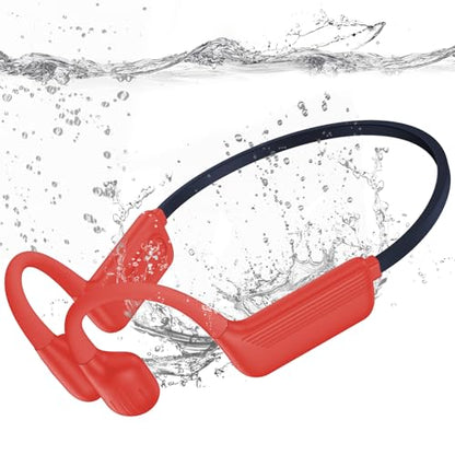 Swimming Headphones-Bone Conduction Headphones, IP68 Waterproof Open Earphones, LiteSurge Bluetooth 5.4 Underwater Sport Earbuds with 32 GB MP3 Memory for Swimming, Marathon-Hot Red
