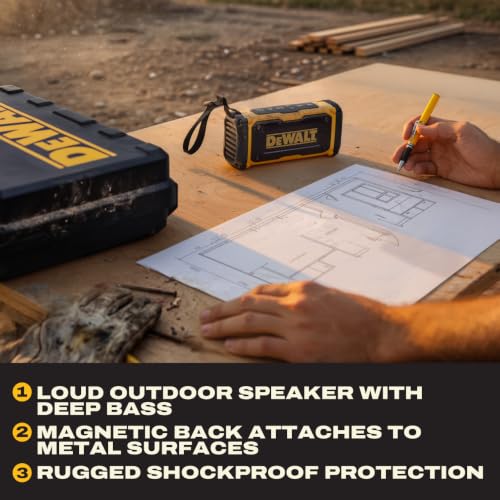DEWALT Heavy Duty Magnetic ToughSound Pro Bluetooth Speaker – 22W | Jobsite Portable Speaker w/Built-in Magnets, IP67 Dust & Waterproof, 14H Runtime, Auracast Multi-Speaker Linking & EQ Modes