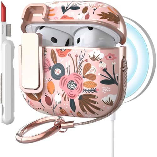 TATOFY Cover for AirPods Pro 4th Generation Case with Lock Clip Cleaner Kit Slim Hard AirPod 4 Lock Case Compatible with MagSafe (Pink) - color: Pink, size: AirPods 4th Gen