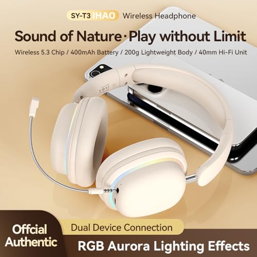 IHAO Luxury Wireless Over-Ear Bluetooth Headset with Active Noise Cancellation Detachable Extent Gaming Mic Foldable Rotatable Design Lightweight-SY-T3 Headset Black - color: SY-T3 Headset Black