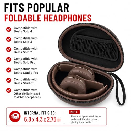 COMECASE Case for Beats Solo 4/Studio Pro Headphones with Mesh Pocket | Water-Resistant Hard Shell, Mesh Pocket for Cables, Travel Storage, Fits Solo 2/3, Solo Pro and Studio3, Brownish, Bag Only - color: Brownish