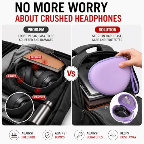 COMECASE Case for Beats Solo 4/Studio Pro Headphones with Mesh Pocket | Water-Resistant Hard Shell, Wrist Strap for Easy Carrying, Travel Storage, Fits Solo 2/3, Solo Pro and Studio3, Purple - color: Purple