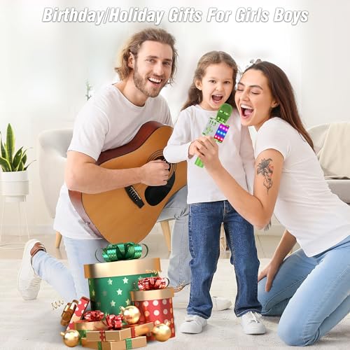BONAOK Karaoke Microphone for Kids & Adults - Bluetooth Microphones Singing Mic with Disco Lights, Echo Effect, Built-in Speaker Portable Karaoke Player for Party Travel Gifts Q78(Green) - color: Light Green