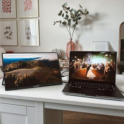 Kado Portable Monitor 15.6'' Ultra-Slim 100% sRGB 1080p IPS Second Display | 180° Kickstand Laptop Monitor 1920x1080, Carrying Case for PC, Mac, Phone, Dex, Xbox, PS5, USB-C & HDMI Connectivity - size: Kickstand
