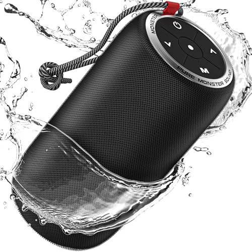 Monster S310 Upgraded Bluetooth Speaker, 30W Portable Speaker, 360° Stereo Sound with Punchy bass, TWS Pairing, IPX6 Waterproof, Bluetooth 5.2, 24H Playtime, Perfect for Home, Outdoor, Beach, Black