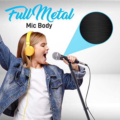 Professional Handheld Dynamic Microphone Kit - Unidirectional Vocal Wired Microphone w/Carry Bag, Metal Mic Stand, Holder/Clip & 16.4ft XLR Audio Cable to 1/4'' Audio Connection - Pyle (Charcoal) - color: Charcoal