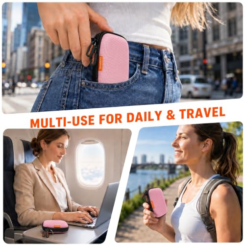 Pink Mini Hard Earbud Case, Small Portable Rectangle Carrying Case Pouch | Small Hard Case for Apple Airpods, Earpods, Samsung Galaxy Buds, Earbuds, Earplugs, In Ear Monitor, USB Cable, Flash Drive - color: Pink