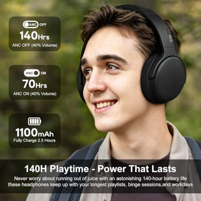 Srhythm NiceComfort 35(2nd Gen)Noise Cancelling Headphones 4-Speakers 40kHz | HD Sound,140 Hours' Ultra-long Playtime for Travel,Bluetooth 6.0,5 Microphones ENC,Transparency,Spatial Audio,Low Latency - color: Matte Black