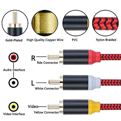Audio Video RCA Cable 15Ft,3RCA Male to 3RCA Male 24K Gold Plated Composite AV Cable Compatible with Set-Top Box,Speaker,Amplifier,DVD Player and More(15Ft/5M) - size: 15Ft/5M