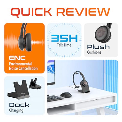 Delton 50X Noise Canceling Bluetooth Computer Headset with Charging Dock | Wireless headset for Laptop/PC/iMac/Tablet/Smartphones, Compatible with MS Teams, Zoom, Google Meet, Slack and More - Black