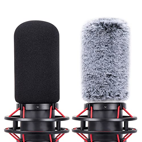 YOUSHARES Mic Cover Kit for HyperX QuadCast/QuadCast S – Foam & Furry Windscreen Set for Noise Reduction, Dust Protection, Studio & Streaming
