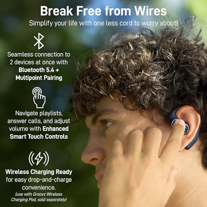 Groovz Open-Ear Plus True Wireless Headphones with Battery Display - Designed & Engineered in the USA - Multi-Point Pairing Bluetooth Open Ear Earbuds Compatible w/Apple & Android - Blue Starry Night - color: Blue Starry Night