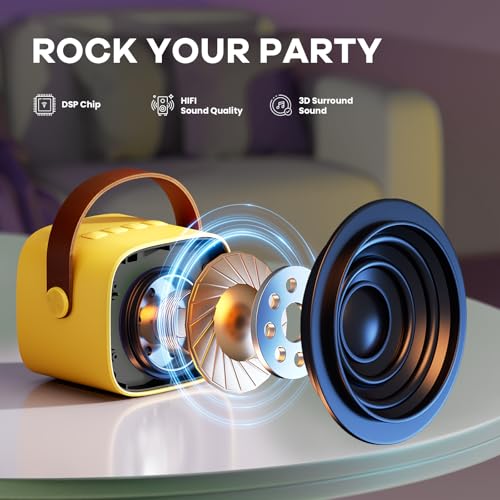 YLL Mini Karaoke Machine for Kids Adults, Portable Bluetooth Speaker with 2 Wireless Microphones, Birthday Gifts Toys for Girls Boys Ages 3, 4, 5, 6, 7, 8, 9,10,11,12+ Years Old Toddler (Yellow) | Portable Bluetooth Mini Speaker with 2 Wireless Microphone