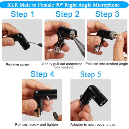 QIANRENON Adjustable 90 Right Angle XLR Audio Connector - 3Pin Male to Female, Extended Cabling for Tight Spaces