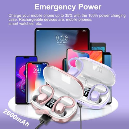 sprtoybat Wireless Bluetooth Earbuds Sport 128H Playtime New Bluetooth 5.3 Headphones with LED Display Powerful Bass Over Ear Earphones with Earhooks IP7 Waterproof for iOS Android - color: Highlight Purple