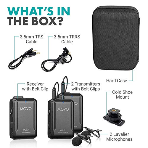 Movo WMX-1-DUO 2.4GHz Dual Wireless Lavalier Microphone System, Compatible with DSLR Cameras, Camcorders, iPhone, Android Smartphones, and Tablets, 200ft Audio Range, Great for Teaching Tutorials - style: 2 Transmitters