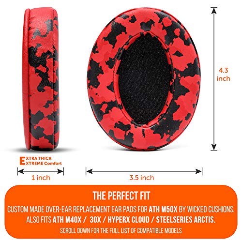 WC Wicked Cushions PadZ - Thick & Soft Ear Pads for ATH M50X / M40X / SteelSeries Arctis/HyperX Cloud & Alpha/Logitech G Pro X/Compatible with Over 50 Headphones | Red Camo - color: Red Camo