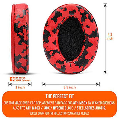 WC Wicked Cushions PadZ - Thick & Soft Ear Pads for ATH M50X / M40X / SteelSeries Arctis/HyperX Cloud & Alpha/Logitech G Pro X/Compatible with Over 50 Headphones | Red Camo - color: Red Camo