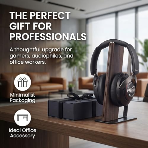Headphone Stand Desk Cute, No Assembly, Dark Brown | Weighted Base Headset Holder for AirPods Max Sony Bose Beats Sennheiser, Stable Gaming & Studio Earphone Rack, - color: DARK