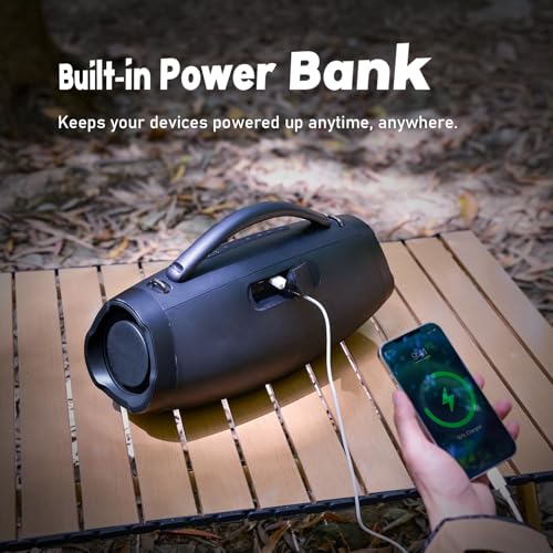 DOSS Extreme Boom Pro D200 240W Peak Outdoor Bluetooth Speaker | 120W Deep Bass, 26hr Playtime, IPX6 Waterproof, Beat-synced Lights, Stereo Pairing , for Camping Beach Tailgate Backyard