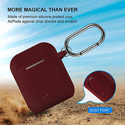 Compatible with AirPods Case Cover, Full Protective Silicone Skin Dust-Proof Designed for Apple AirPods 1st 2nd Generation with Keychain, Front LED Visible, Burgundy - color: C-Burgundy