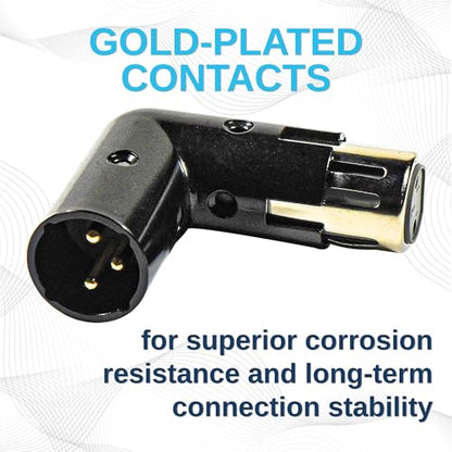 HQRP 3-Pin XLR Angle Adapter Dual Male & Female with 4 Adjustable Angle Positions Right Left and 90 Degree, Compatible with Mixers that Interfere with Other Applications, Durable Metal 3-Pin Connector