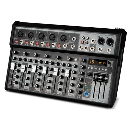 Depusheng Professional Audio Mixer, 7 Channel Audio Interface Sound Board Mixing Console System, 16-Bit DSP DJ Bluetooth Mixer +48V Phantom Effect For Karaoke Studio Streaming Recording (XT7)