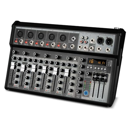 Depusheng Professional Audio Mixer, 7 Channel Audio Interface Sound Board Mixing Console System, 16-Bit DSP DJ Bluetooth Mixer +48V Phantom Effect For Karaoke Studio Streaming Recording (XT7)
