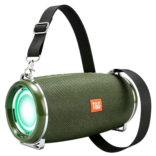 T&G Portable Bluetooth Speaker with Strap, IPX5 Waterproof Outdoor Radio | 12H playtime, TWS pairing, 20W Peak Loud clear sound, FM radio, TF/ USB.Travel Speaker for Gift, beach, golf,Green - color: GREEN