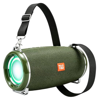 T&G Portable Bluetooth Speaker with Strap, IPX5 Waterproof Outdoor Radio | 12H playtime, TWS pairing, 20W Peak Loud clear sound, FM radio, TF/ USB.Travel Speaker for Gift, beach, golf,Green - color: GREEN