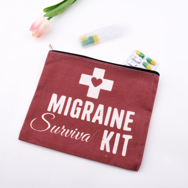 Migraine Survival Kit Bag Small Travel Pill Pouches for Medicine Storage Bag Headache Medication Pouch Bags Patient Gifts from Nurse Migraine Gifts Pouch Headache Bags for Women Canvas Medical Pouches - color: Migraine Survival Kit Bag