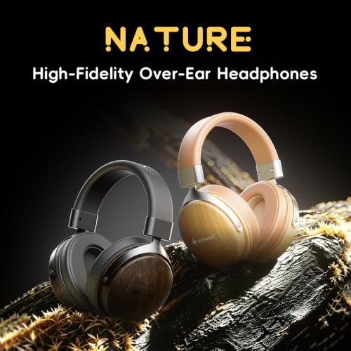 SNOWSKY FIIO Nature Closed-Back Over-Ear Wired Hi-Fi Headphones, 50mm Dynamic Drivers, Dual 3.5mm Detachable Cable, Natural Sound Tuning, Wood Grain Ear Cups (Black) - color: Black