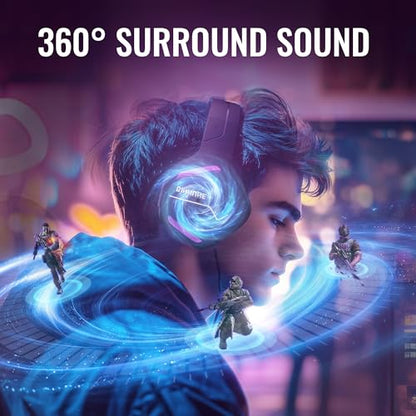 BINNUNE 2.4GHz Wireless Gaming Headset, Bluetooth 5.3 Gaming Headphones with Noise Canceling Mic, 120H Ultra-Long Battery, 50mm Drivers, Multi-Platform for PC / PS5 /PS4/ Switch/Mobile, Purple - color: Purple