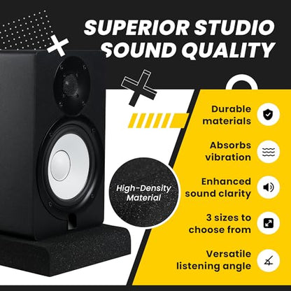 Studio Monitor Isolation Pads for 3-4.5 inches Small Speakers, Pair of 2 High Density Dampening Acoustic Stands Foam which Fits Most Bookshelf’s and Desktops | SMPad 4 - size: for 3''-4.5'' Speakers